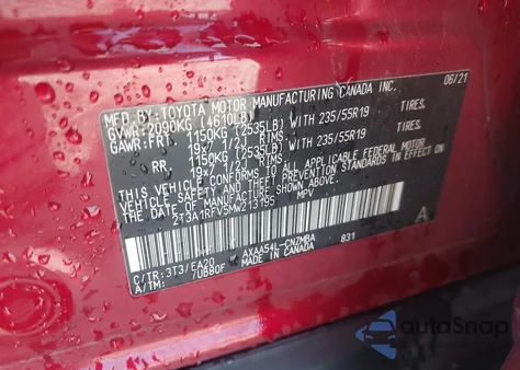 2021 Toyota Rav4 Xle Premium из США, поврежденный, VIN 2T3A1RFV5MW213195